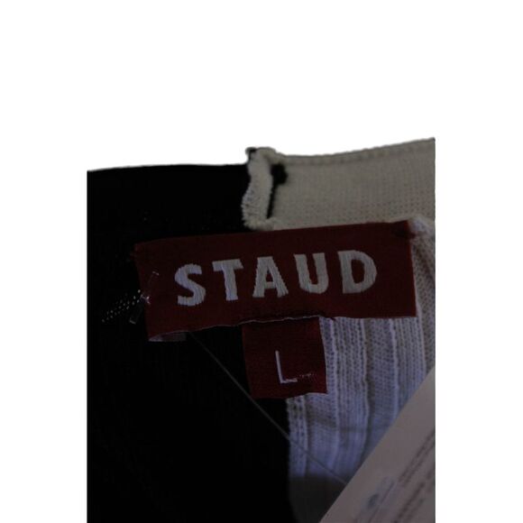 Staud Womens Two-Toned Ribbed V-Neck Button Up Cardigan Sweater Black Size L - Picture 6 of 6